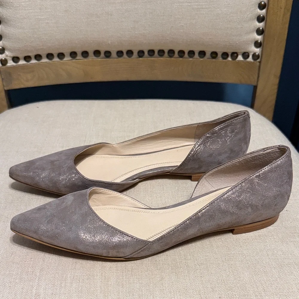 Marc Fisher Metallic Gray and Gold Women's Suede Flats, Size 7.5